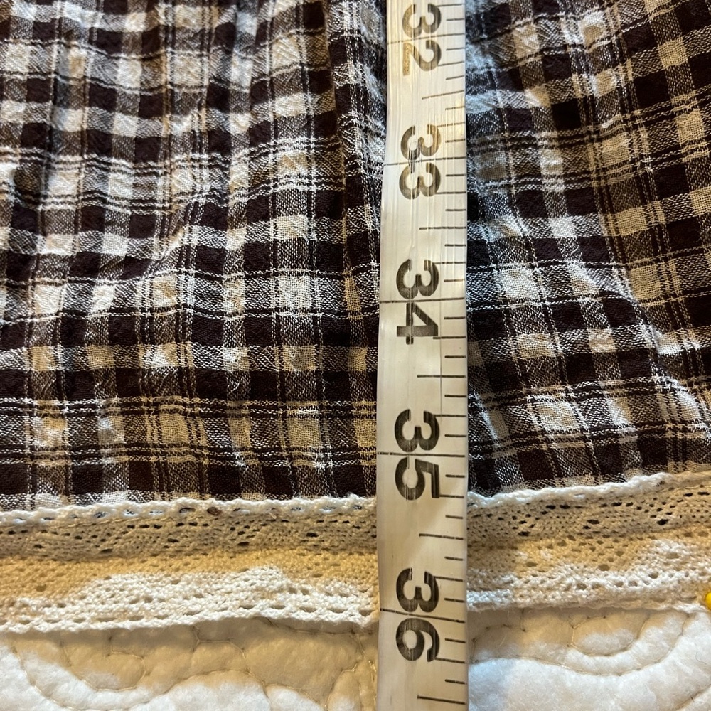Grey Bandit Montana Skirt Brown & Cream Plaid & Lace Maxi Skirt, Side Slit,  M - Picture 9 of 9